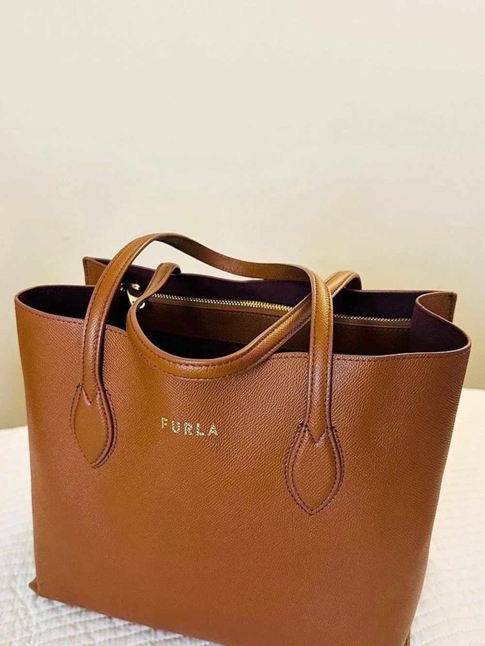 Furla Leather-Trim Tote in Brown